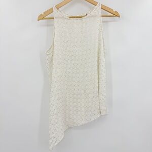 H.I.P. Asymmetrical White Gold Metallic Patterned Top Sleeveless‎ Open Slit Back